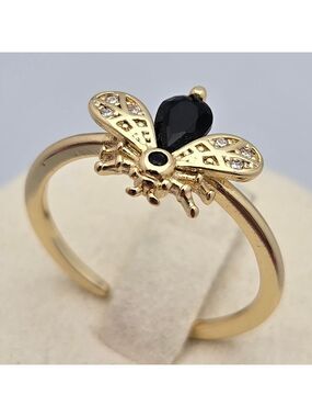 Bee Ring Black & Gold Adjustable Size 7.5 Cute Statement Jewelry